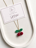 Cherry Bloom handmade crochet cherry necklace by Soft Notion